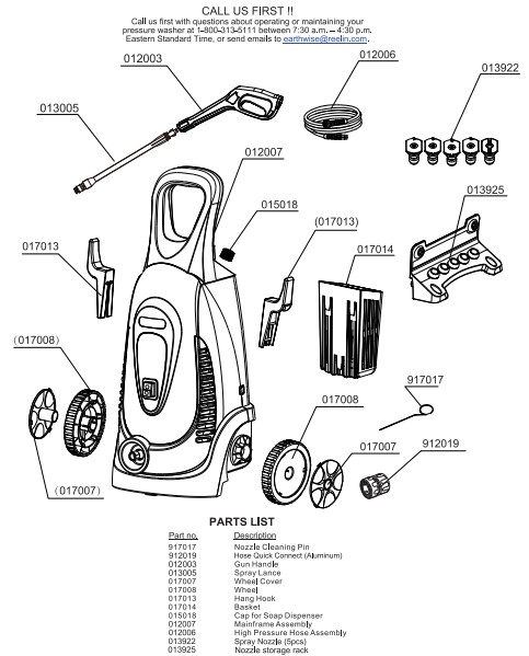 Earthwise PW20002 Electric Pressure Washer Parts, Breakdown & Manual